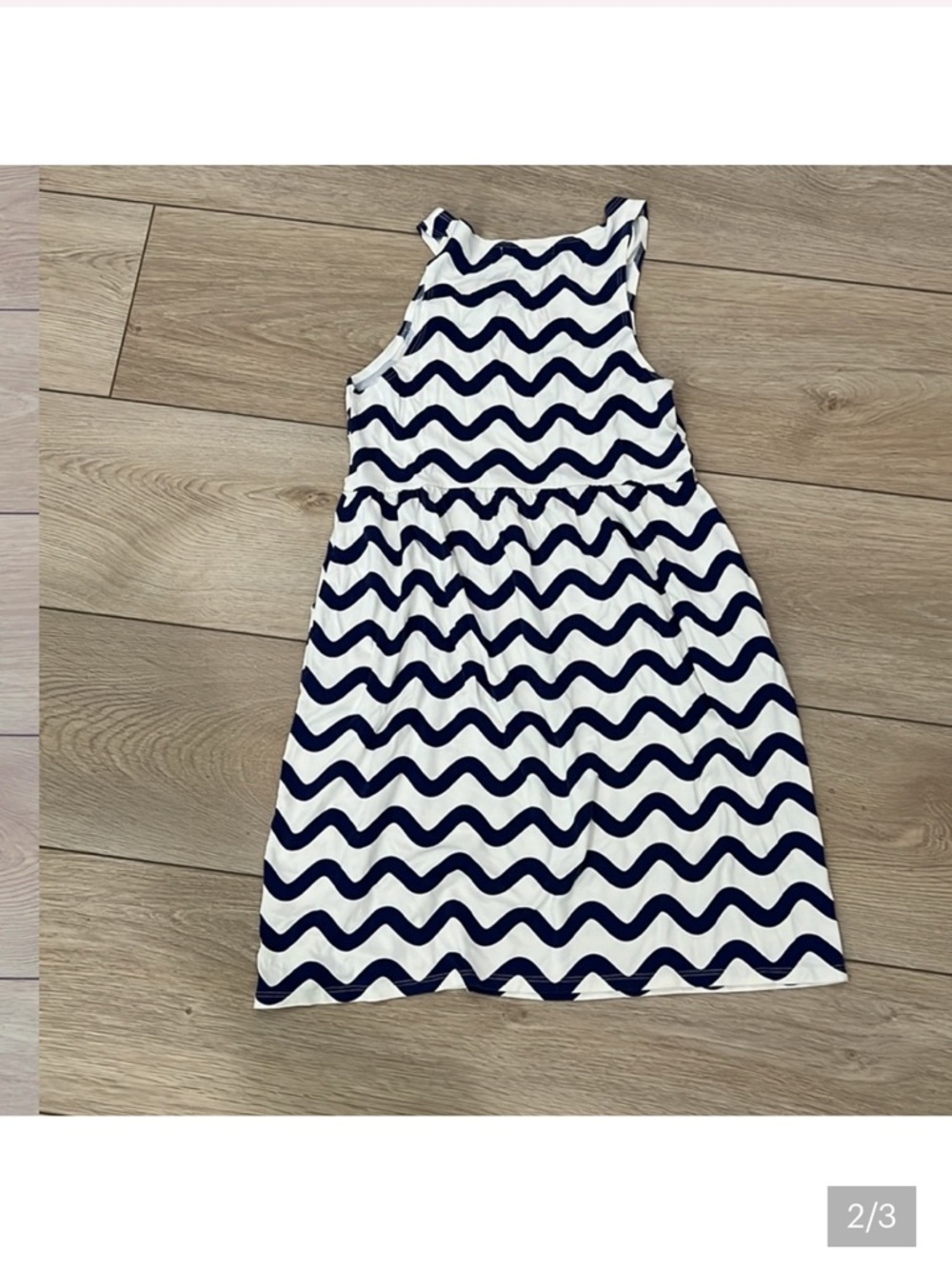 Fighting Eel White Dress with Navy Wave Print - Picture 4 of 6